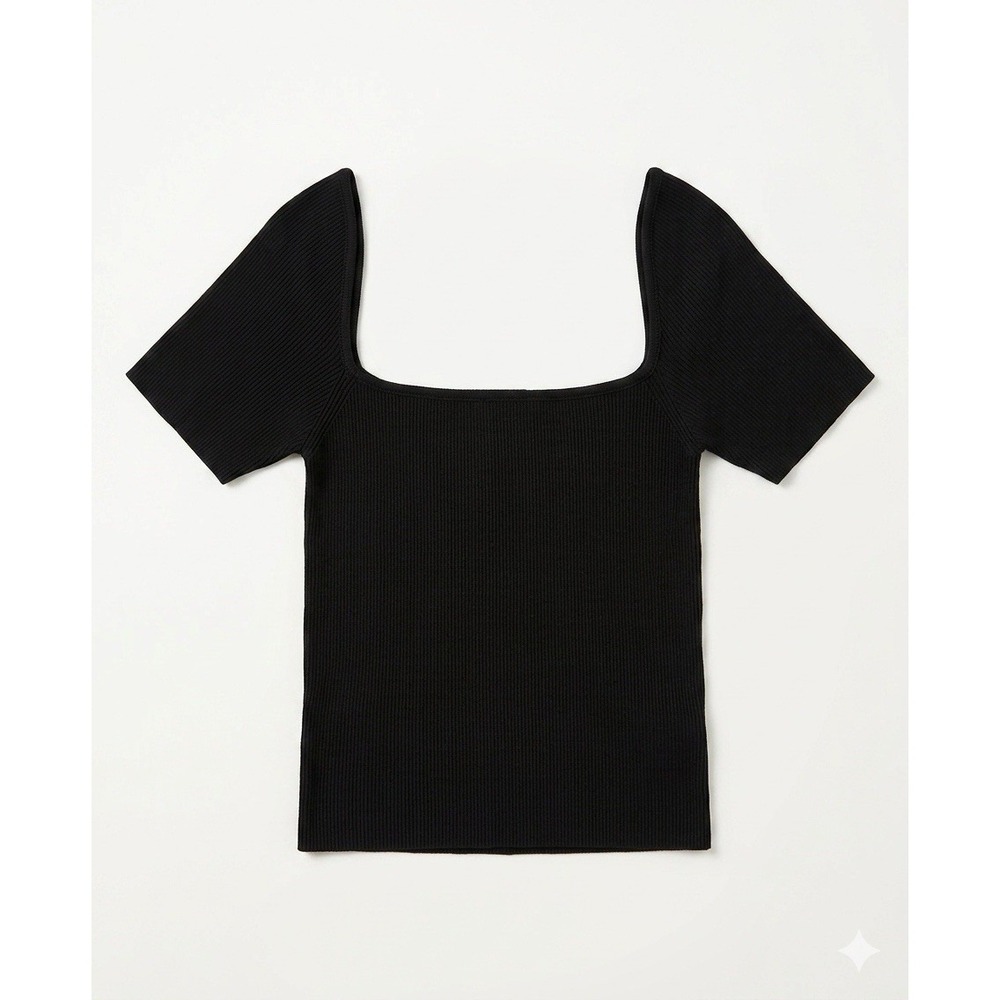 Zara Black Ribbed Square Neck Crop Top Small Short Sleeve Streetwear